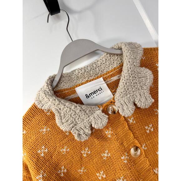 &Merci Womens Doll Collar Knit Button-Up Cardigan Sweater Yellow Cream SZ Medium - Picture 5 of 13